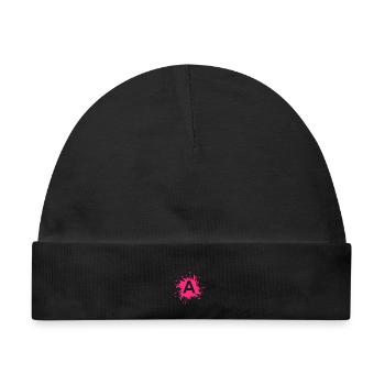 Team A Buchstabe A Anfangsbuchtabe Rosa - Baby Premium Organic Mütze - Schwarz - Vorne