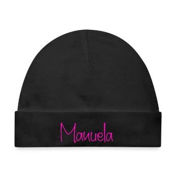 Manuela Handschrift Neon Pink - Baby Premium Organic Mütze - Schwarz - Vorne