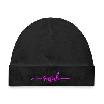 Sarah Schriftzug Neon Pink - Baby Premium Organic Mütze - Schwarz - Vorne