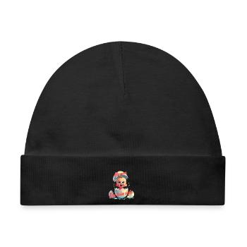 Hurra - Da bin da / Mädchen - Baby Premium Organic Mütze - Schwarz - Vorne