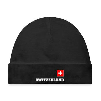 SCHWITZERLAND SCHWEIZ Trikot Look mit Fahne Flagge - Baby Premium Organic Mütze - Schwarz - Vorne