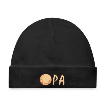 Opa mit Mond – Beige - Baby Premium Organic Mütze - Schwarz - Vorne