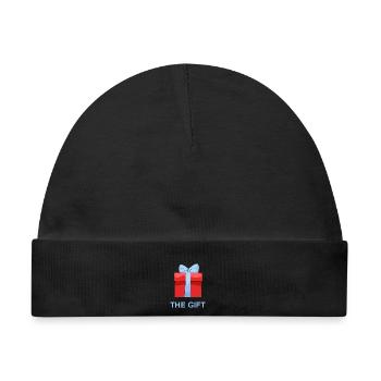 Rotes Geschenk mit Blauem Band - Baby Premium Organic Mütze - Schwarz - Vorne