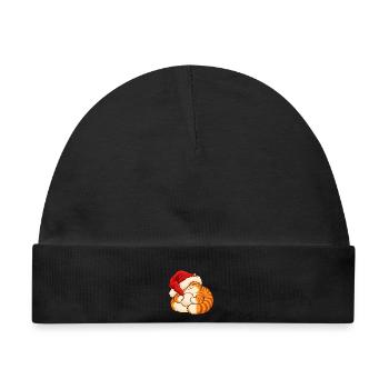 Weihnachten - Schlafendes Weihnachtskätzchen - Baby Premium Organic Mütze - Schwarz - Vorne