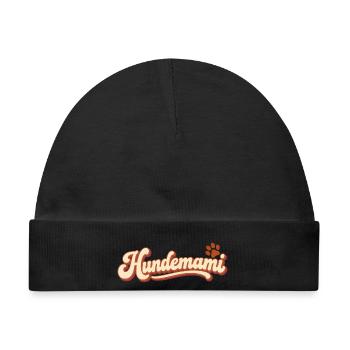 Hundemami – Retro Schriftzug mit Pfote - Baby Premium Organic Mütze - Schwarz - Vorne