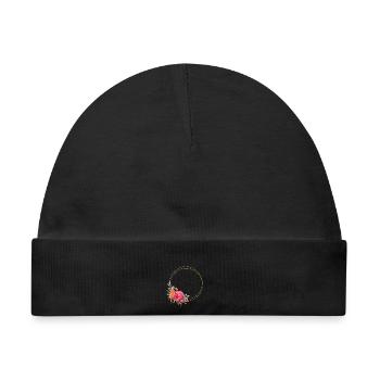 Farbenfroher Blumen-Kranz Personalisierbar - Baby Premium Organic Mütze - Schwarz - Vorne