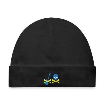 Pirat mit Bass und Totenkopf - Baby Premium Organic Mütze - Schwarz - Vorne