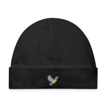Blaumeise im Flug – blaugelbes Gartenvogelmotiv - Baby Premium Organic Mütze - Schwarz - Vorne