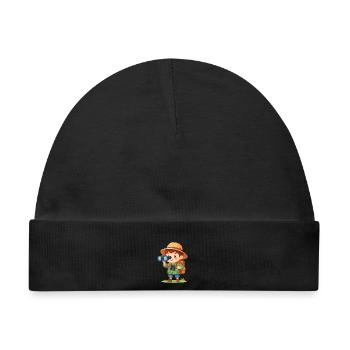 Kleiner Comic Abenteurer Tropenhut Fernglas  - Baby Premium Organic Mütze - Schwarz - Vorne