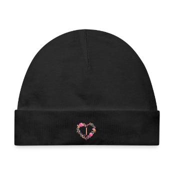 J Monogramm Blumen Herz personalisierbar - Baby Premium Organic Mütze - Schwarz - Vorne