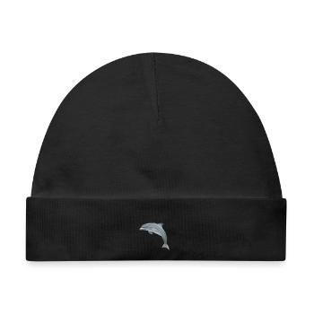 Springender Delfin - Realistisch gemalt - Baby Premium Organic Mütze - Schwarz - Vorne