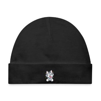 Gaming Sibirischer Husky mit Headset u Controller - Baby Premium Organic Mütze - Schwarz - Vorne
