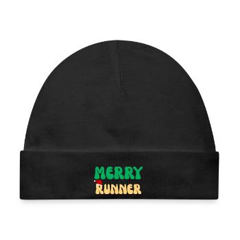 Merry Runner Weihnachtsgeschenk Laufmarathon - Baby Premium Organic Mütze - Schwarz - Vorne