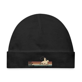 Eat Sleep Ride Repeat Cowboy Rodeo Western Stil - Baby Premium Organic Mütze - Schwarz - Vorne