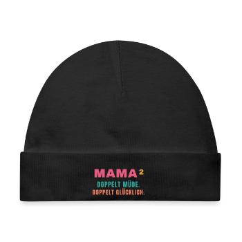 Mama² – Doppelt müde. Doppelt glücklich. - Baby Premium Organic Mütze - Schwarz - Vorne