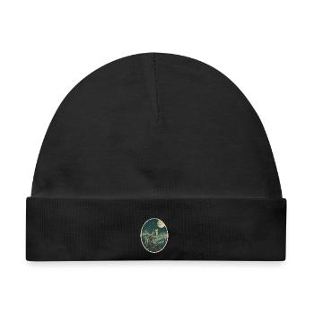 Wolf heult den Vollmond an – Vintage Wald - Baby Premium Organic Mütze - Schwarz - Vorne