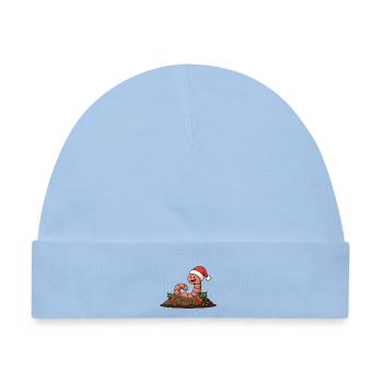 Regenwurm im Weihnachtshut – Weihnachtsthema - Baby Premium Organic Mütze - Hellblau - Vorne