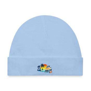 Tropischer_Sonnenuntergang_mit_ICH_WILL_MEER - Baby Premium Organic Mütze - Hellblau - Vorne