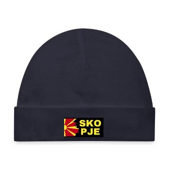 Skopje-Stadt mit Nordmazedonien-Flaggendesign - Baby Premium Organic Mütze - Navy - Vorne