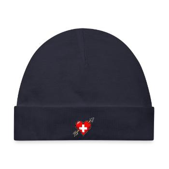 Schweiz Flagge Herz mit Pfeil - Baby Premium Organic Mütze - Navy - Vorne