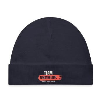 Team Fenster auf – mir ist warm - Baby Premium Organic Mütze - Navy - Vorne