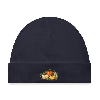 Herbst Kürbis mit vier Kürbissen botanischer Stil  - Baby Premium Organic Mütze - Navy - Vorne