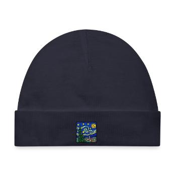 Wirbelnder Nachthimmel über dem Dorf - Baby Premium Organic Mütze - Navy - Vorne