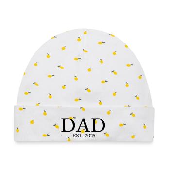 Dad EST 2025 - Baby Premium Organic Mütze - Weiß/Zitronengelb - Vorne