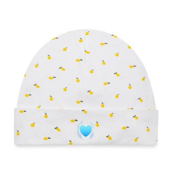 blaues Herz blaue Linien - Baby Premium Organic Mütze - Weiß/Zitronengelb - Vorne
