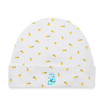 Bausteine Steine bauen spielen - Baby Premium Organic Mütze - Weiß/Zitronengelb - Vorne
