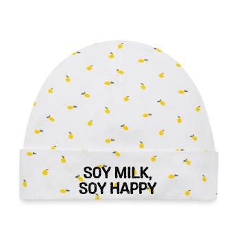 Lustiger veganer Humor Zitat Sojamilch, Soja glücklich! - Baby Premium Organic Mütze - Weiß/Zitronengelb - Vorne