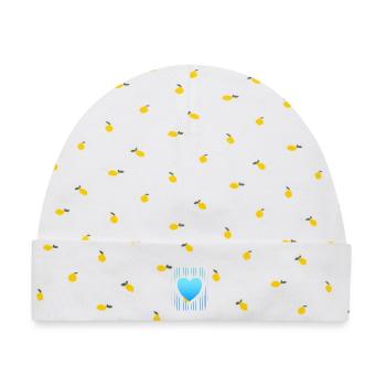 Herz blaues Herz blaue Linien abstrakt - Baby Premium Organic Mütze - Weiß/Zitronengelb - Vorne