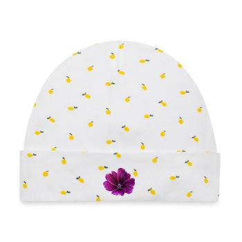 Malve violette Blüte - Baby Premium Organic Mütze - Weiß/Zitronengelb - Vorne