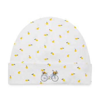 Fahrrad mit Lavendel - Baby Premium Organic Mütze - Weiß/Zitronengelb - Vorne