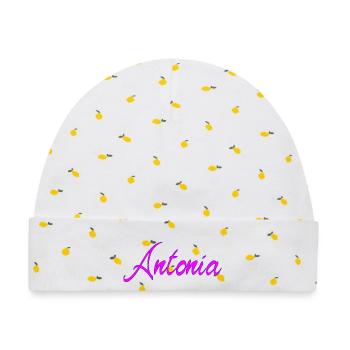 Antonia Neon Script - Baby Premium Organic Mütze - Weiß/Zitronengelb - Vorne
