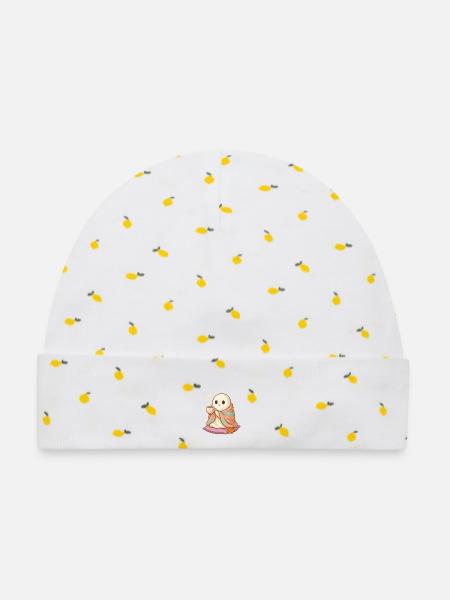 Süßes Cozy Geist Halloween Design - Baby Premium Organic Mütze - Weiß/Zitronengelb