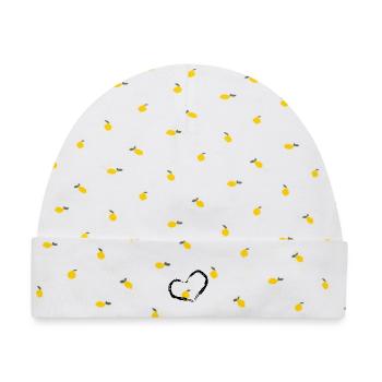 Herz Design Bürste Schwarz - Baby Premium Organic Mütze - Weiß/Zitronengelb - Vorne