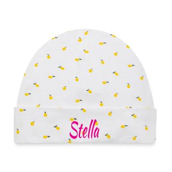 Stella Magenta Script - Baby Premium Organic Mütze - Weiß/Zitronengelb - Vorne