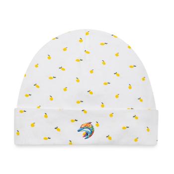 Delphin Bunte Aquarell-Tierillustration - Baby Premium Organic Mütze - Weiß/Zitronengelb - Vorne
