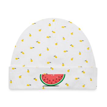 Wassermelone Design Scheibe - Baby Premium Organic Mütze - Weiß/Zitronengelb - Vorne