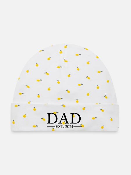 Dad EST 2024 - Baby Premium Organic Mütze - Weiß/Zitronengelb