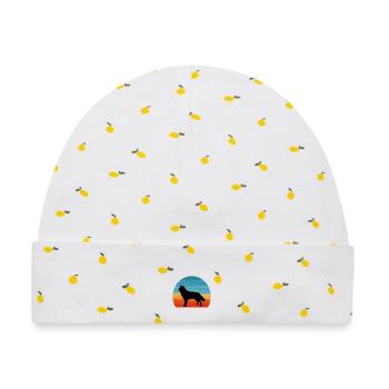 Nördliche Inuit Hundeliebhaber Silhouette Vintage Sonnenuntergang - Baby Premium Organic Mütze - Weiß/Zitronengelb - Vorne