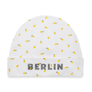 Berlin Deutsche Hauptstadt Schraffur Schrifzug - Baby Premium Organic Mütze - Weiß/Zitronengelb - Vorne