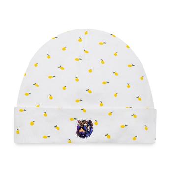 Cooler Retro-Tigerkopf - Baby Premium Organic Mütze - Weiß/Zitronengelb - Vorne