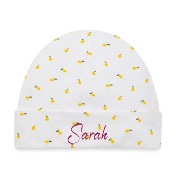 Sarah - Baby Premium Organic Mütze - Weiß/Zitronengelb - Vorne