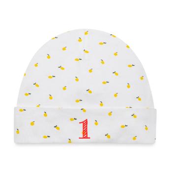 1. 1 JAHR. 1. JAHRESTAG. 1 JAHR GEBURTSTAG - Baby Premium Organic Mütze - Weiß/Zitronengelb - Vorne