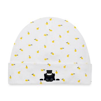 Top Hut Katze Monokel - Baby Premium Organic Mütze - Weiß/Zitronengelb - Vorne