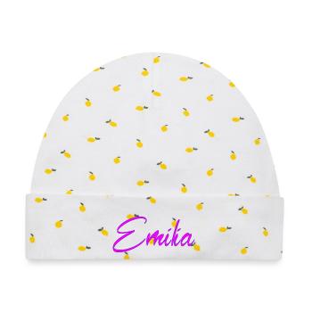 Emilia Neon Script - Baby Premium Organic Mütze - Weiß/Zitronengelb - Vorne