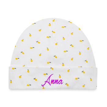 Anna Neon Schrift - Baby Premium Organic Mütze - Weiß/Zitronengelb - Vorne