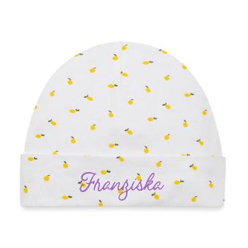 Name Franziska  - Baby Premium Organic Mütze - Weiß/Zitronengelb - Vorne